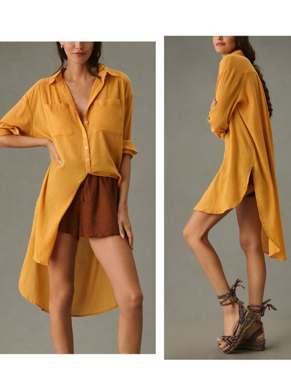 By Anthropologie Duster Tunic Shirt Mango Orange Large